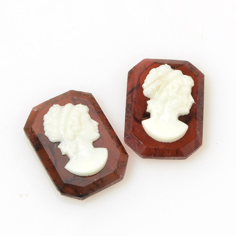 Glass Cameo Cabochon - 13x18mm Grecian Lady/Octagon - Tortishell/Cream