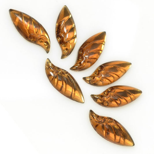 Glass Flatback Rhinestone Cabochon - 9x23mm Carved Flame Flatback - Dark Topaz (