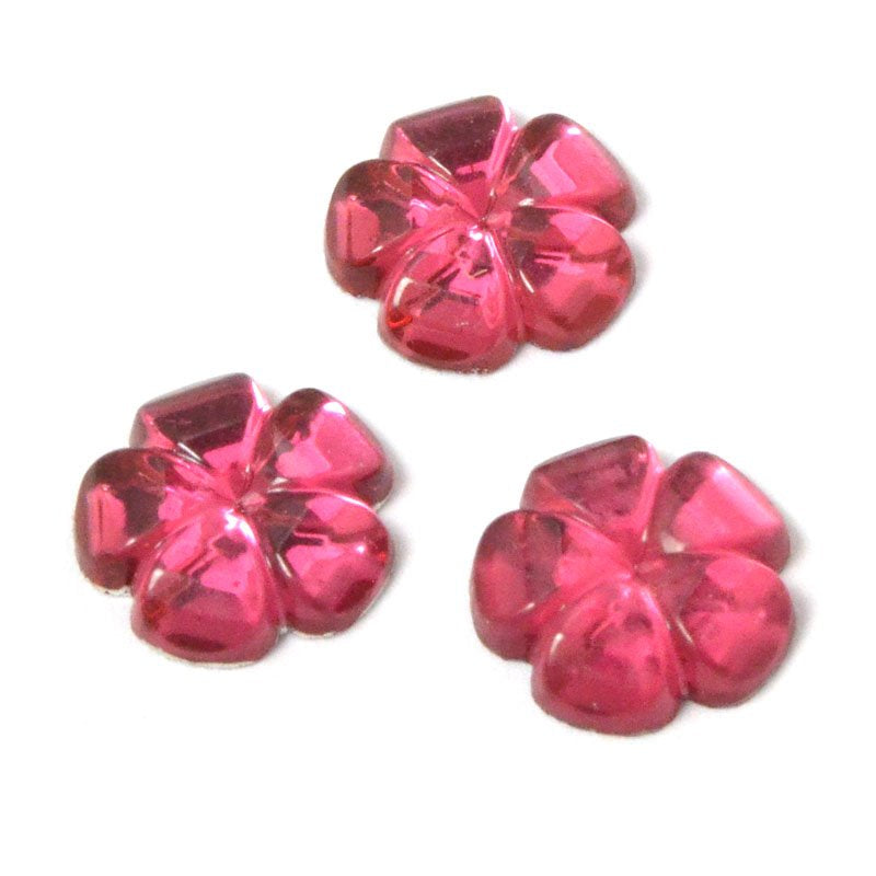 Glass Cabochon - 8mm Flat Flower - Ruby Pink