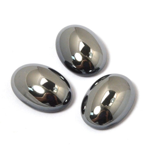 Glass Cabochon - 10x14mm Oval - Jet Hematite