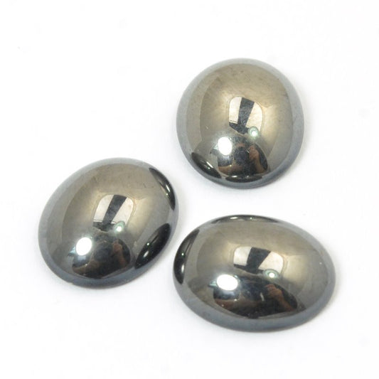 Glass Cabochon - 10x12mm Oval - Hematite