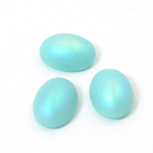 Glass Cabochon - 6x8mm - Oval - Matte Turquoise AB