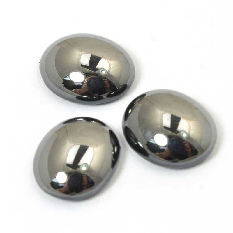 Glass Cabochon - 10x12mm - Oval - Jet Hematite