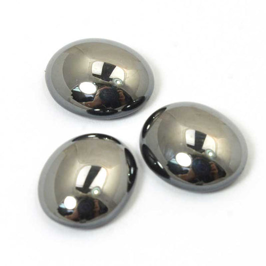 Glass Cabochon - 10x12mm - Oval - Jet Hematite