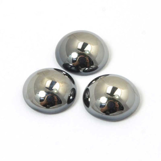 Glass Cabochon - 9mm - Round - Hematite
