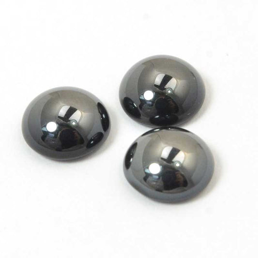 Glass Cabochon - 8mm - Round - Jet Hematite