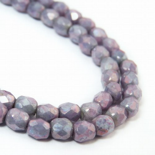 Fire Polish Faceted Round - 4mm - Chalk Nebula (Strand)