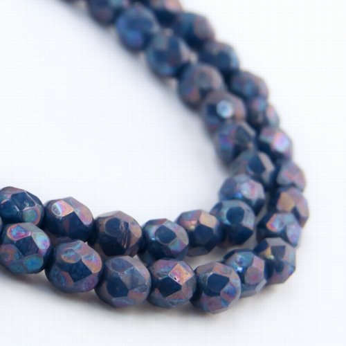 Fire Polish Faceted Round - 4mm - Blue Turquoise Nebula (Strand)