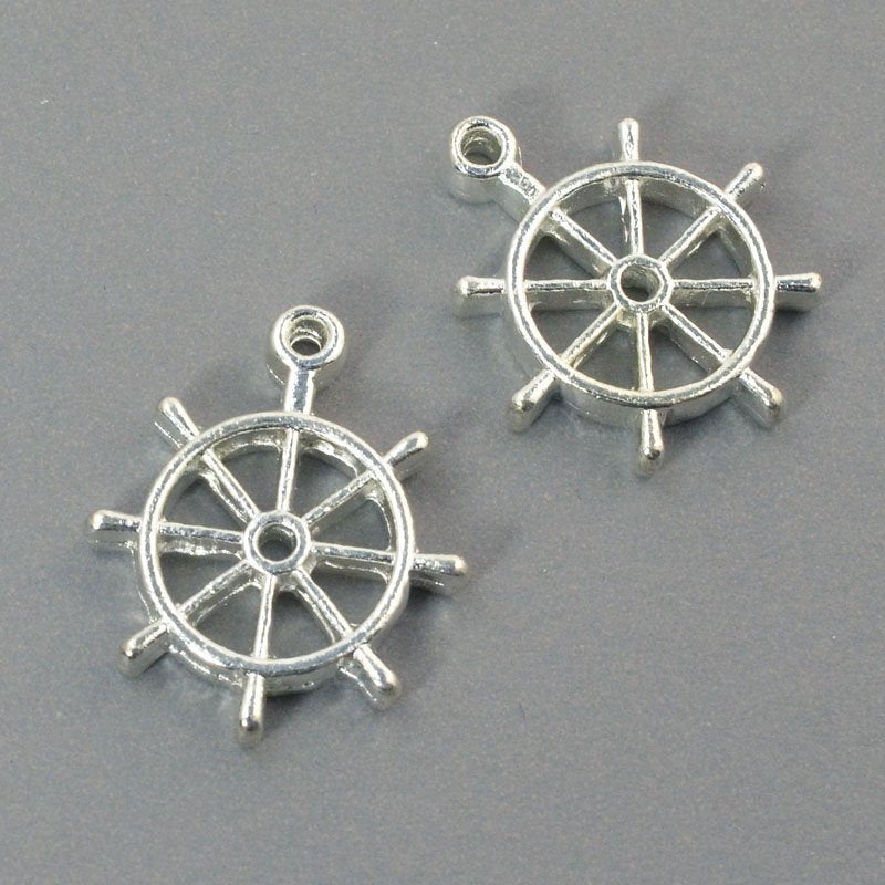 Ships Wheel Charm   Bright Silver Each