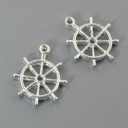 Ships Wheel Charm   Bright Silver Each