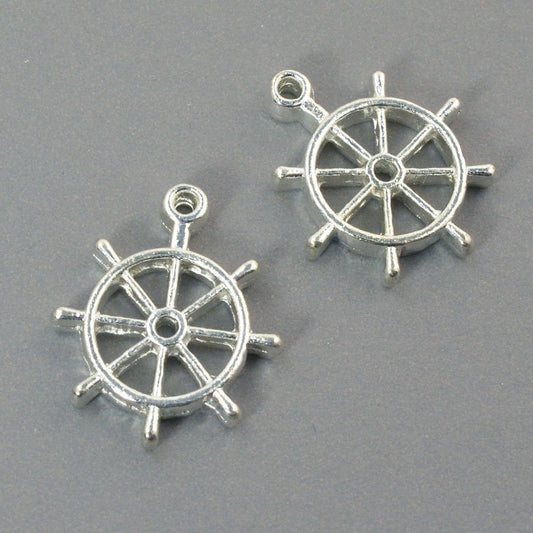 Ships Wheel Charm   Bright Silver Each