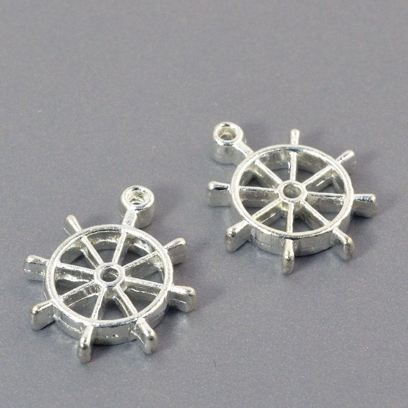 Ships Wheel Charm   Bright Silver Each
