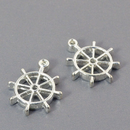 Ships Wheel Charm   Bright Silver Each
