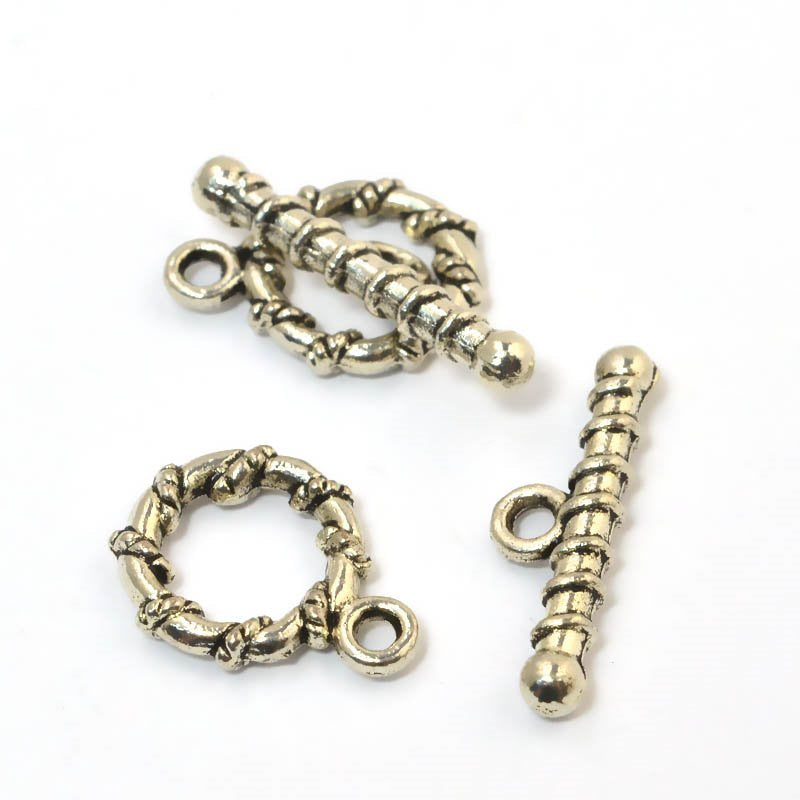 Toggle Clasp -  Wrapped Rope and Twist - Antiqued Silver