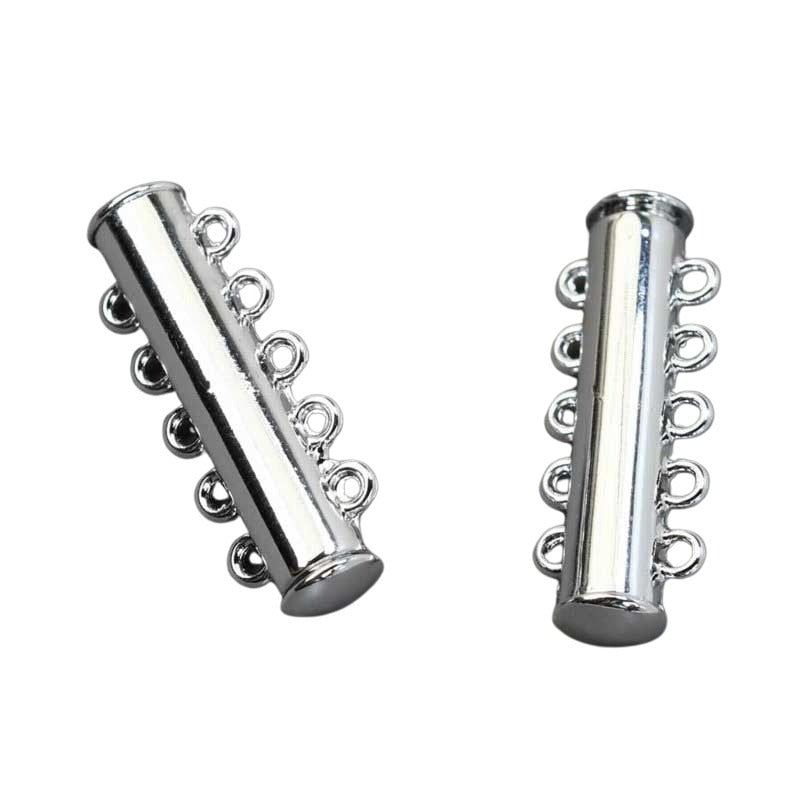 Magnetic Clasp - 5-Strand - Slide Tube - Bright Silver