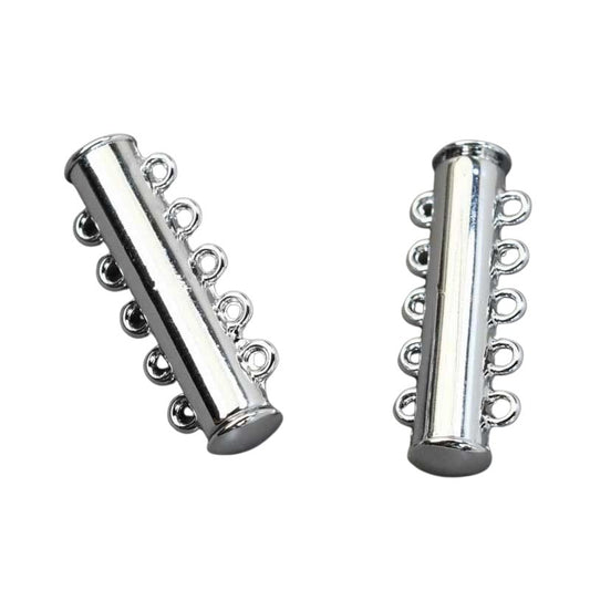 Magnetic Clasp - 5-Strand - Slide Tube - Bright Silver
