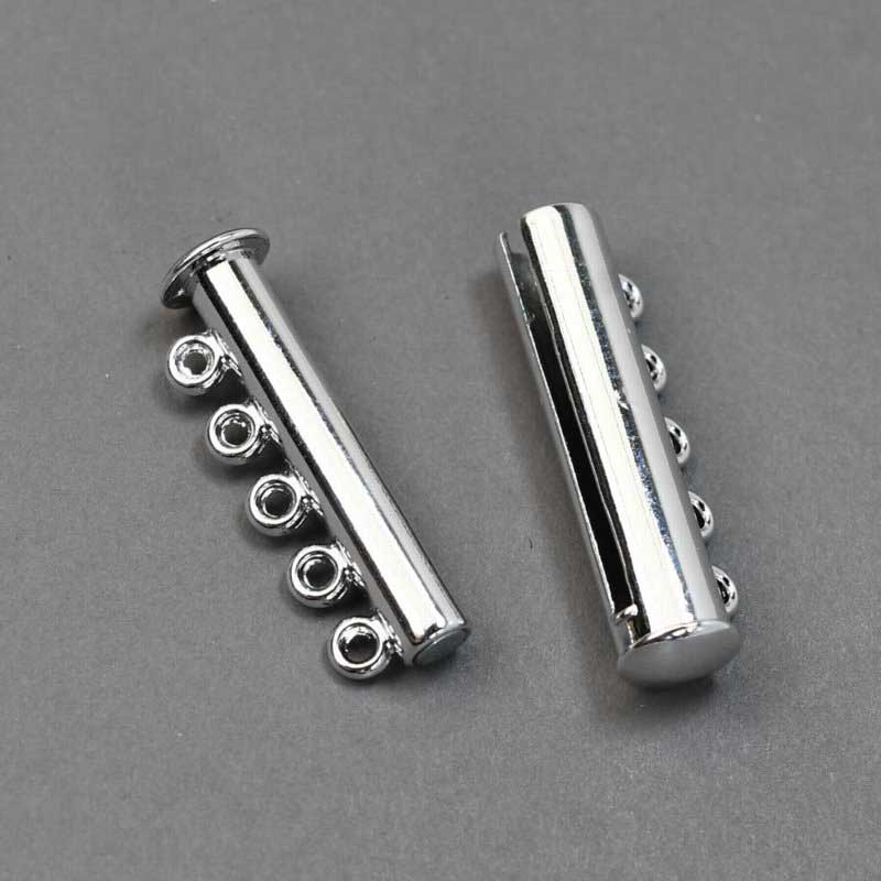 Magnetic Clasp - 5-Strand - Slide Tube - Bright Silver