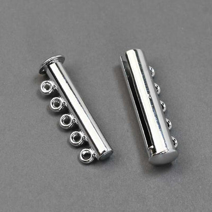 Magnetic Clasp - 5-Strand - Slide Tube - Bright Silver