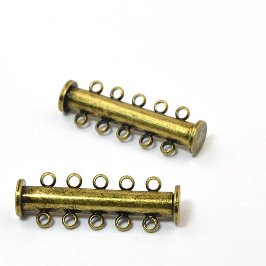 Magnetic Clasp Slide Tube - 5-Strand - Antiqued Brass