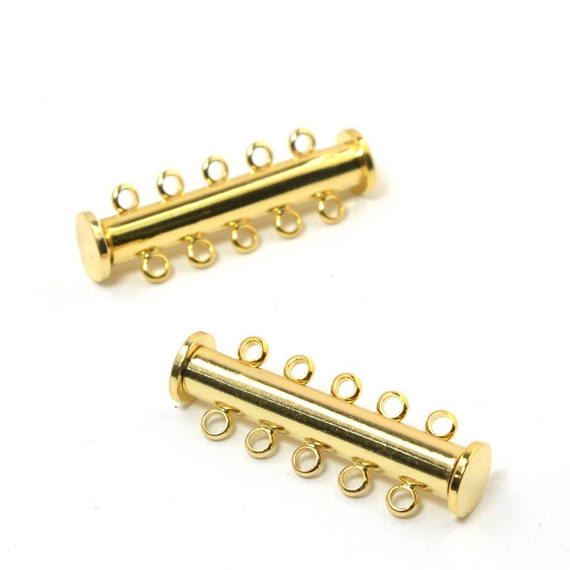 Magnetic Clasp Slide Tube - 5-Strand - Bright Gold Plated