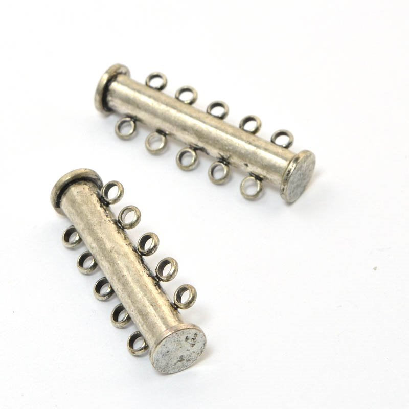 Magnetic Clasp Slide Tube - 5-Strand - Antiqued Silver