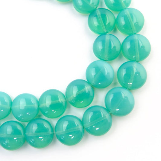 Glass Beads - 10mm Puff Coins - Blue Green Opal (Strand 15)