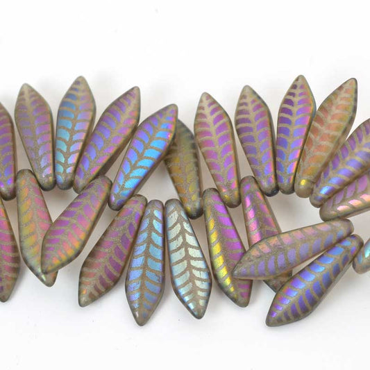 Fringe Beads Dagger Beads - Laser Etched - 16mm - Royal Feather (strand 25)