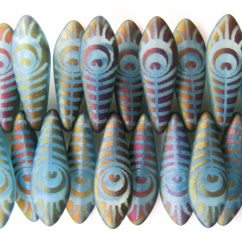 Fringe Beads Dagger Beads - Laser Etched - 16mm - Turquoise Peacock (strand 25)