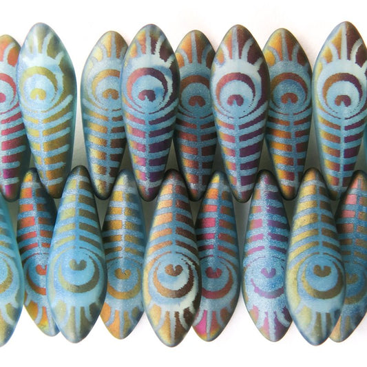 Fringe Beads Dagger Beads - Laser Etched - 16mm - Turquoise Peacock (strand 25)