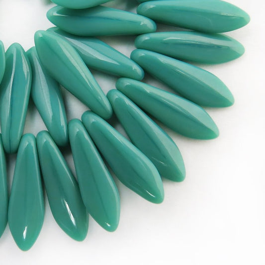 Fringe Beads Dagger Beads - 15mm - Dark Opaque Turquoise Green (50)