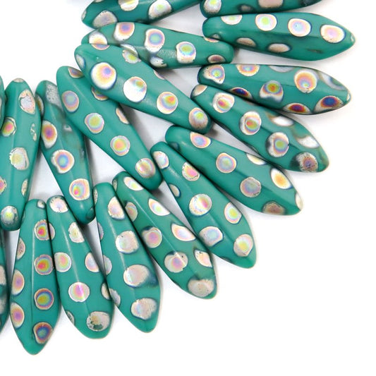 Fringe Beads Dagger Beads - 15mm - Matte Spotted Teal (strand)
