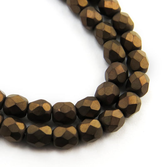 Fire Polish Faceted Round - 4mm - Matte Dark Bronze (Strand 50)