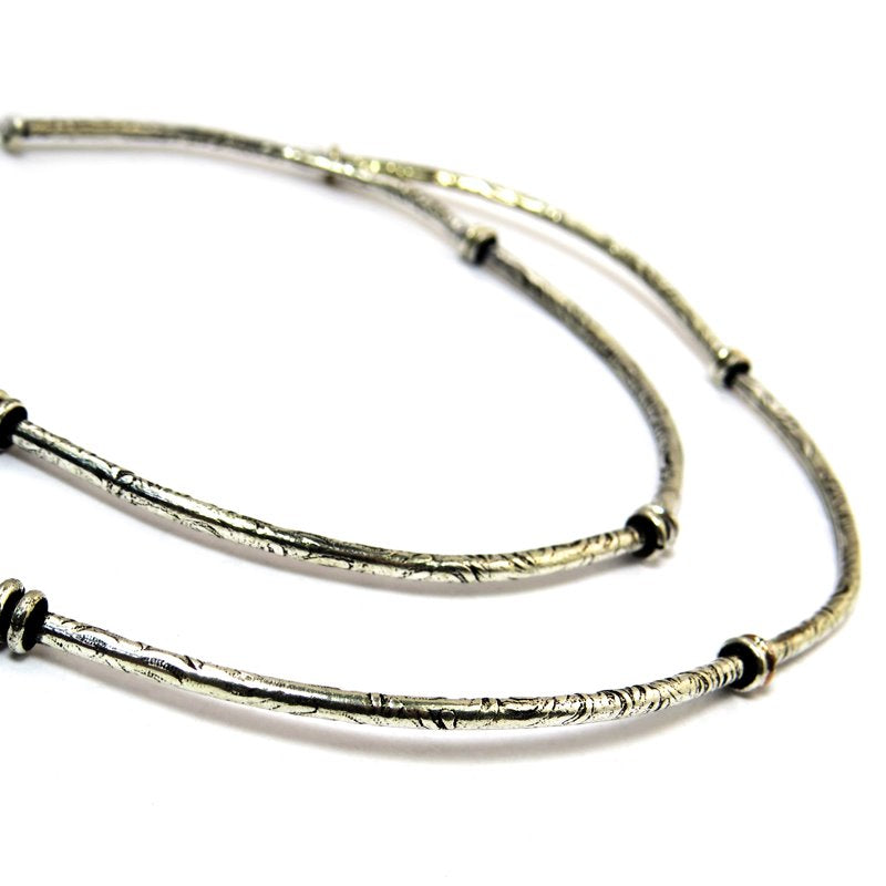 Metal Bead - 64mm Curved Tube Noodle with Wrapped Ends - Antiqued Silver (strand