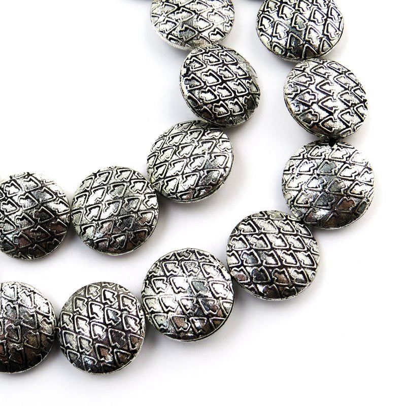 Metal Bead - 18mm Arrow Lattice Lentils - Antiqued Silver (strand)
