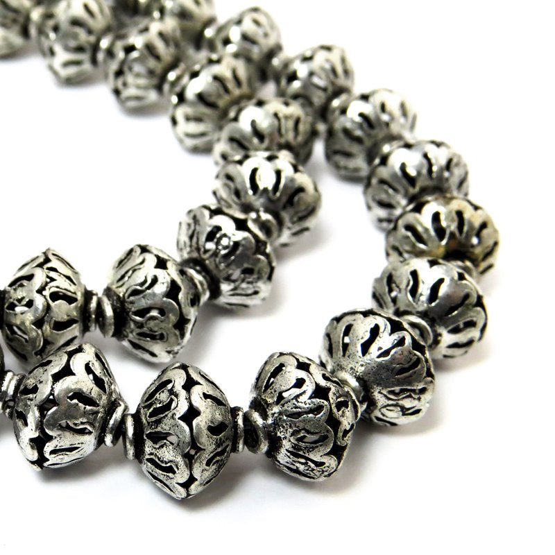 Metal Bead - 12mm Lacy Rondelles - Antiqued Silver (strand)