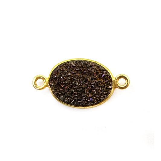 Link - Small Oval - Dark Grey Druzy - Gold Plated