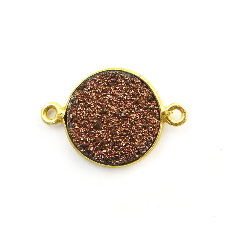 Link - Small - Circle - Metallic Copper Druzy - Gold Plated