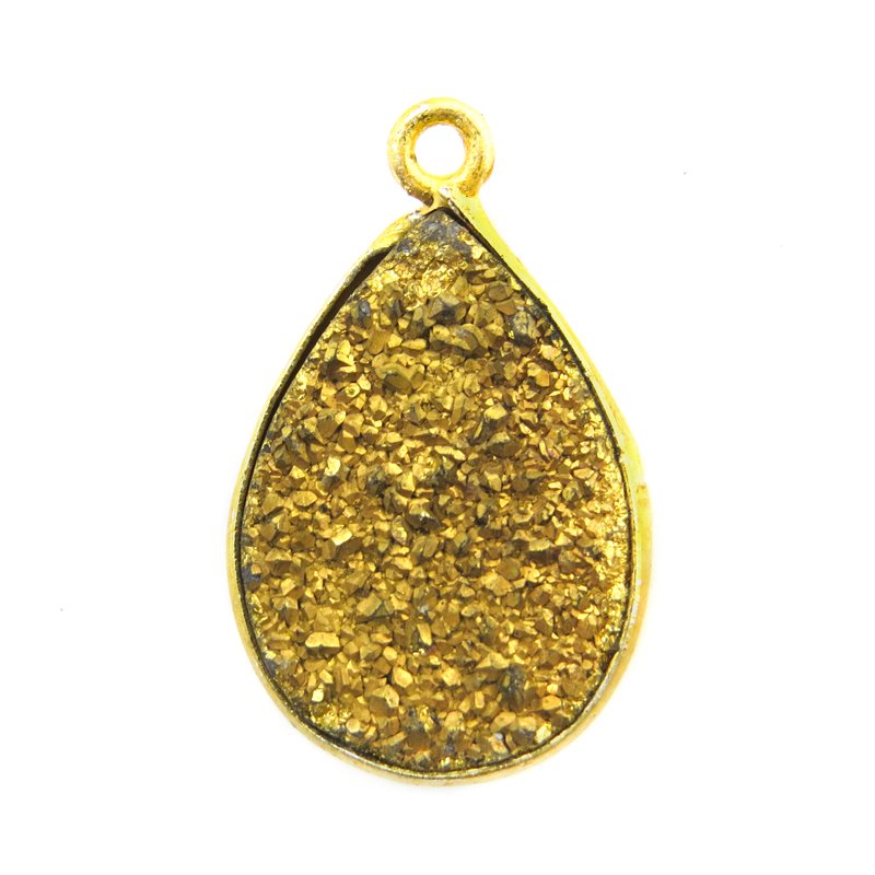 Pendant - 22mm Pear Drop with Loop - Druzy - Gold Electroplated