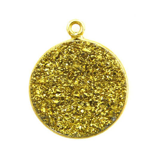 Pendant - 22mm Circle with Loop - Druzy - Gold Electroplated
