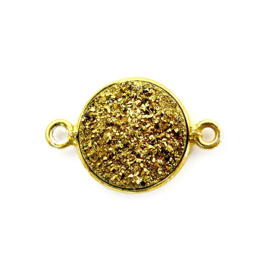 Pendant / Link - 20mm Circle with Loops - Druzy - Gold Electroplated