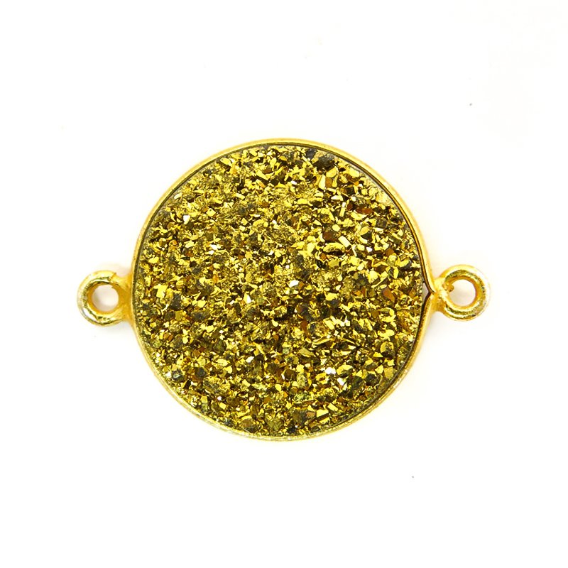 Pendant / Link - 25mm Circle with Loops - Druzy - Gold Electroplated