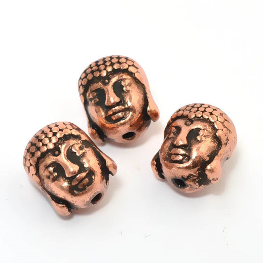 Metal Beads -  Buddha Head - Antiqued Copper