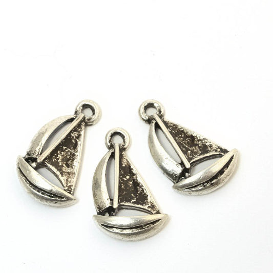Racing Sail Boat Charm   Ant Silver Each