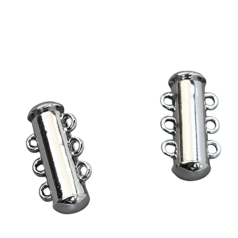 Magnetic Clasp Slide Tube - 3-Strand - Bright Silver