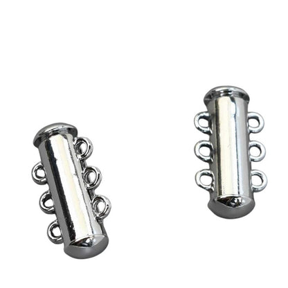 Magnetic Clasp Slide Tube - 3-Strand - Bright Silver