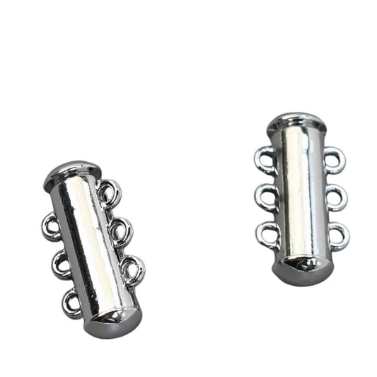 Magnetic Clasp Slide Tube - 3-Strand - Bright Silver