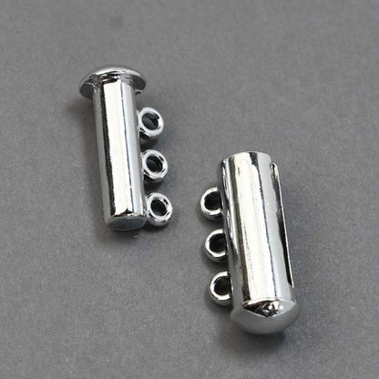 Magnetic Clasp Slide Tube - 3-Strand - Bright Silver