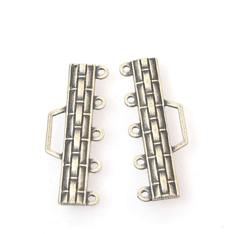 Connector - 8x33mm Basketweave Bracelet End - Antiqued Silver (Pair)