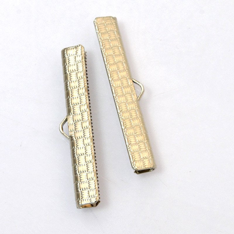 Ribbon End Clamp - 38mm Basket Weave Pattern - Nickel (2)