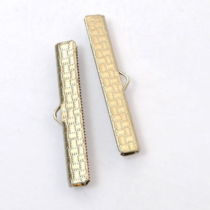 Ribbon End Clamp - 38mm Basket Weave Pattern - Nickel (2)